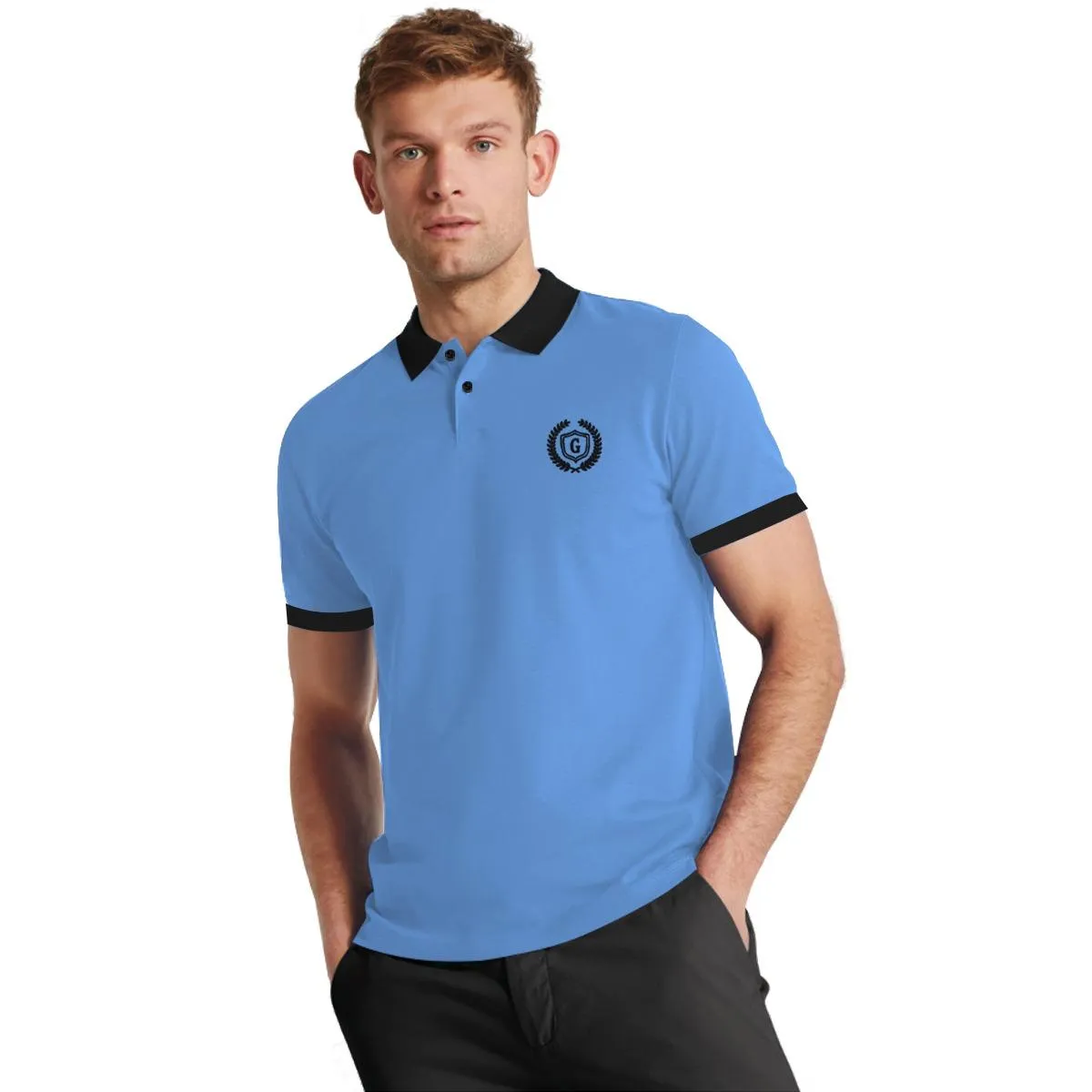 Signature Embroidered Contrast Collar Polo - Sky