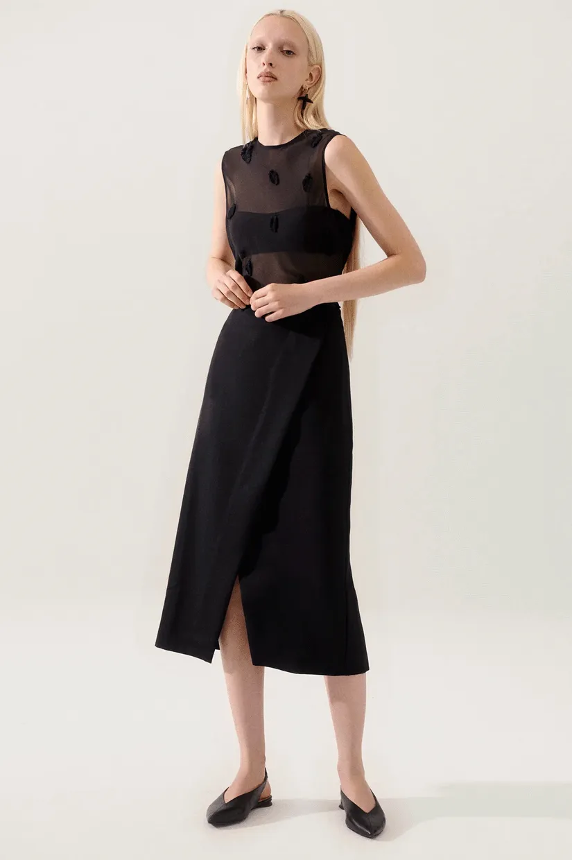 Silk Laundry Wool Wrap Skirt - Black