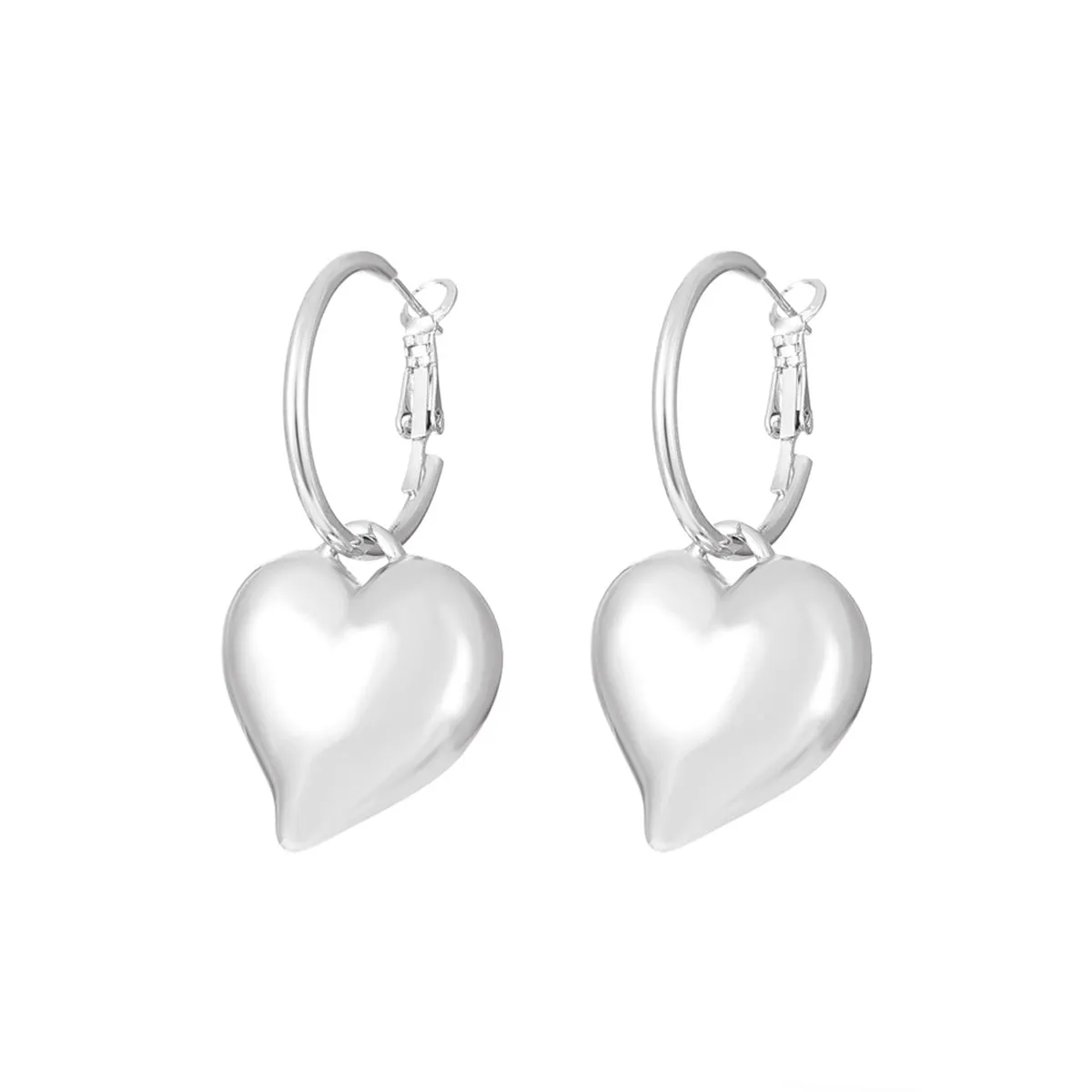 Silver-Plated Heart Hoop Drop Earrings