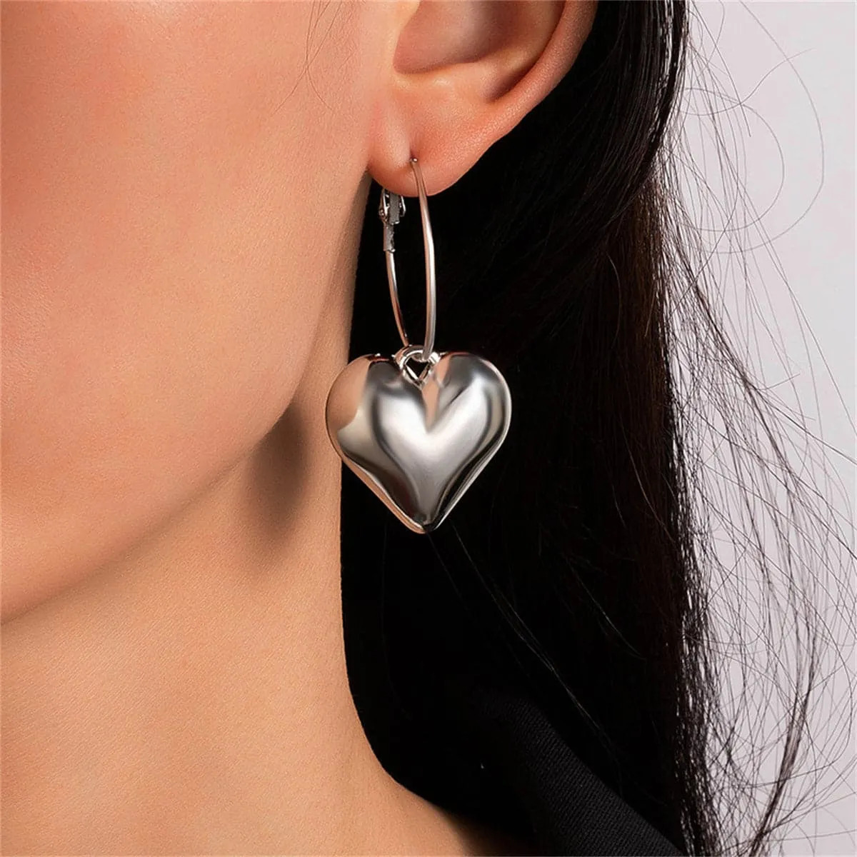 Silver-Plated Heart Hoop Drop Earrings
