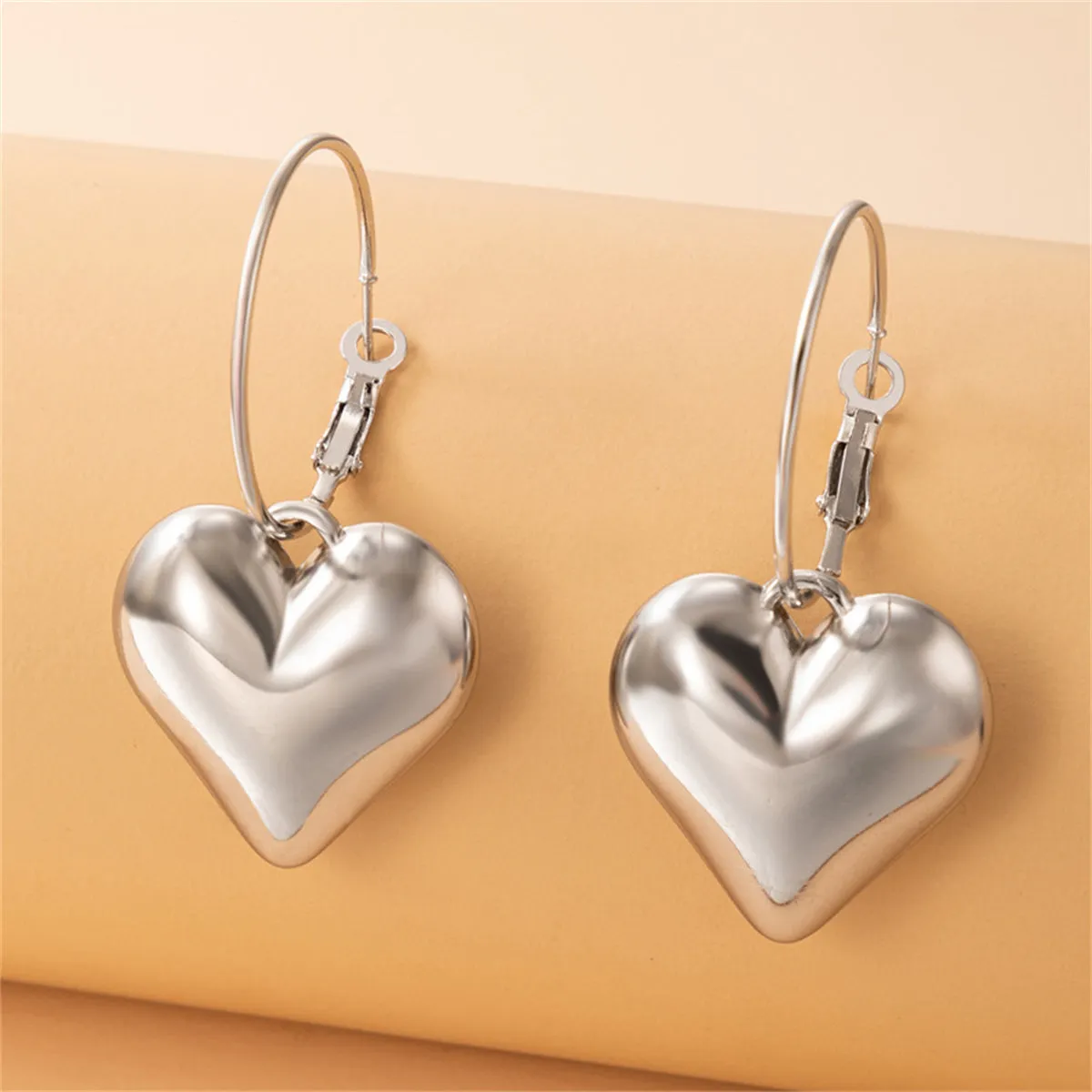 Silver-Plated Heart Hoop Drop Earrings