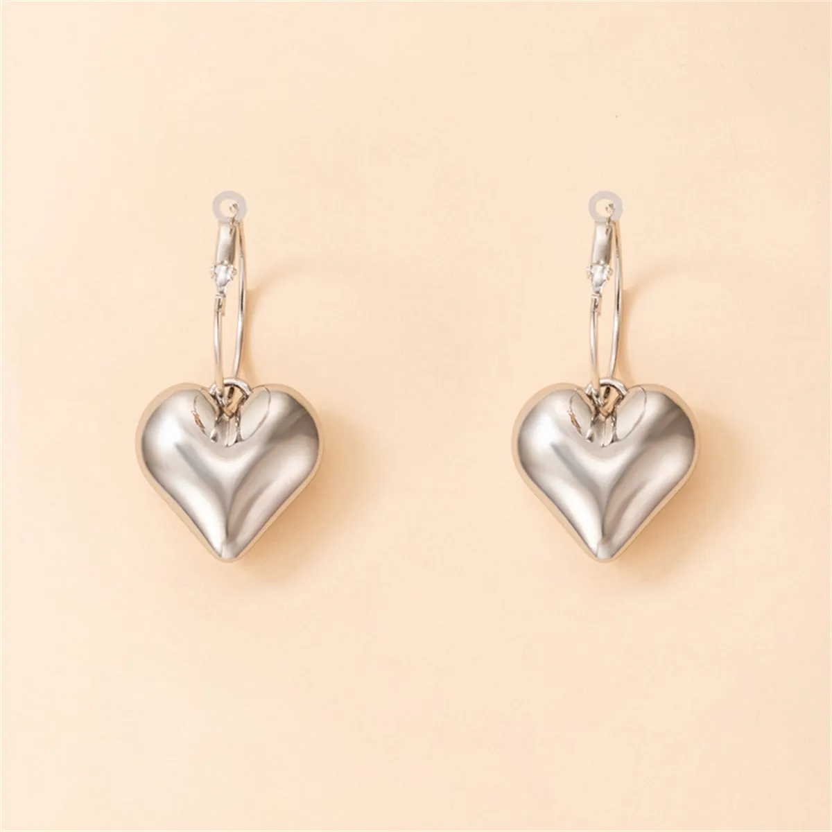 Silver-Plated Heart Hoop Drop Earrings