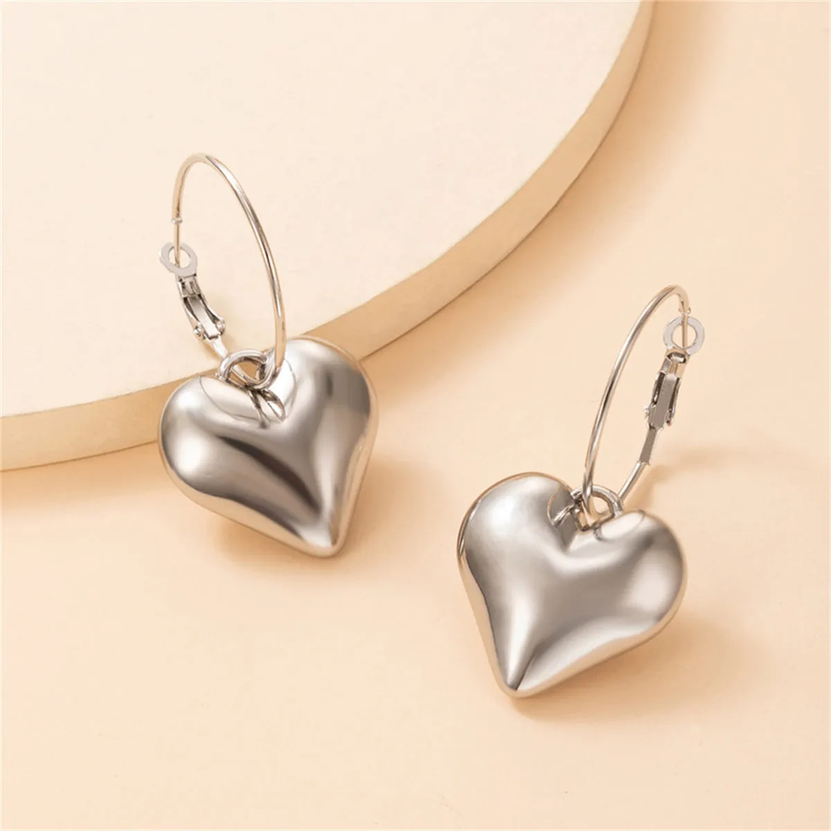 Silver-Plated Heart Hoop Drop Earrings