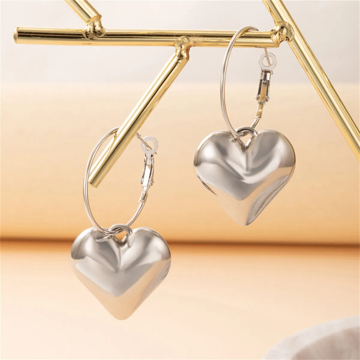 Silver-Plated Heart Hoop Drop Earrings