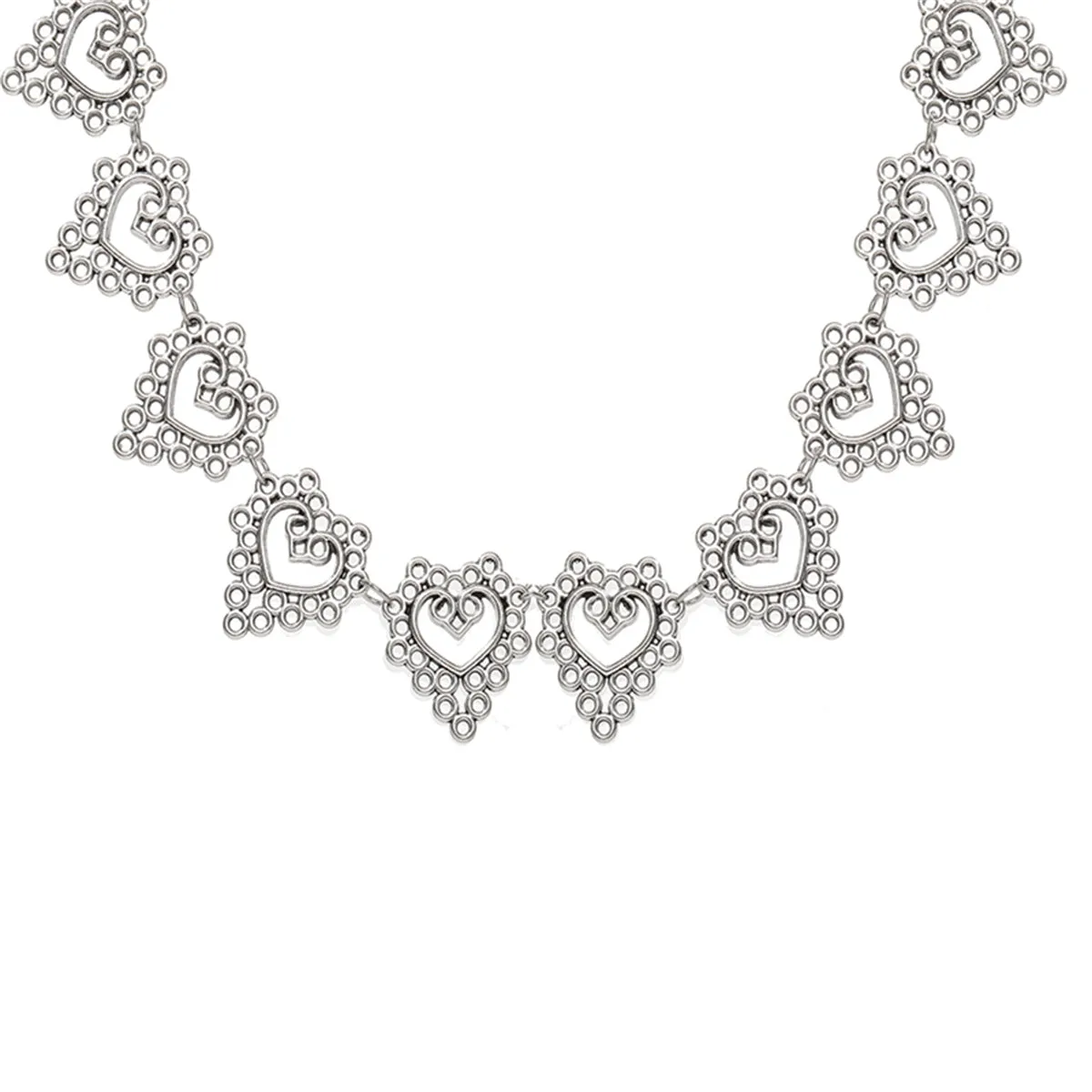 Silver-Plated Open Flower Heart Choker Necklace