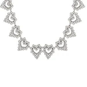 Silver-Plated Open Flower Heart Choker Necklace