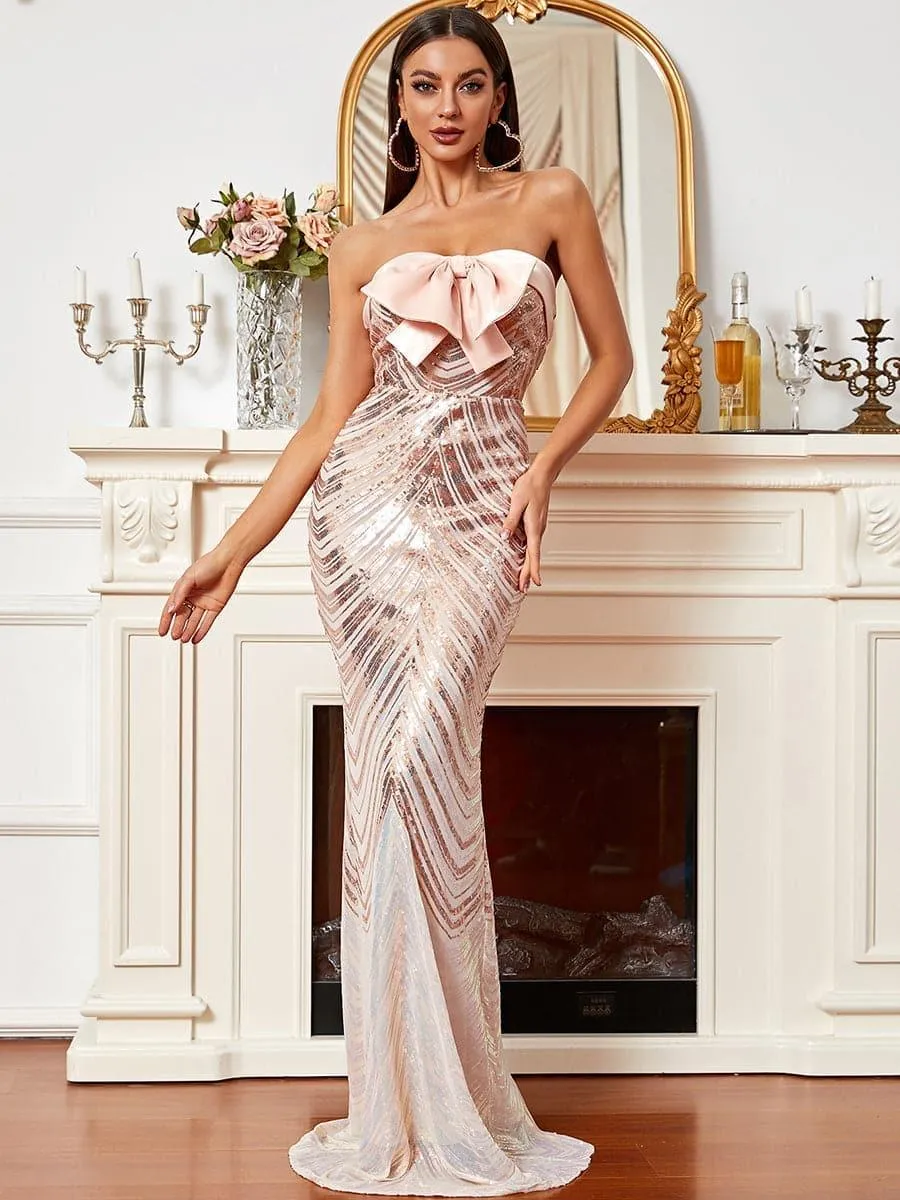 Sleeveless Mermaid Sequin Apricot Prom Dress XH2012