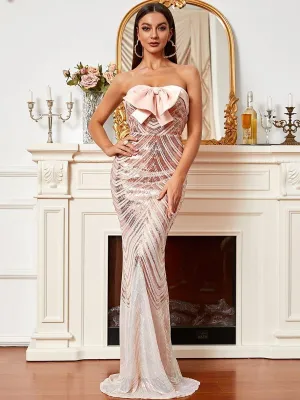 Sleeveless Mermaid Sequin Apricot Prom Dress XH2012