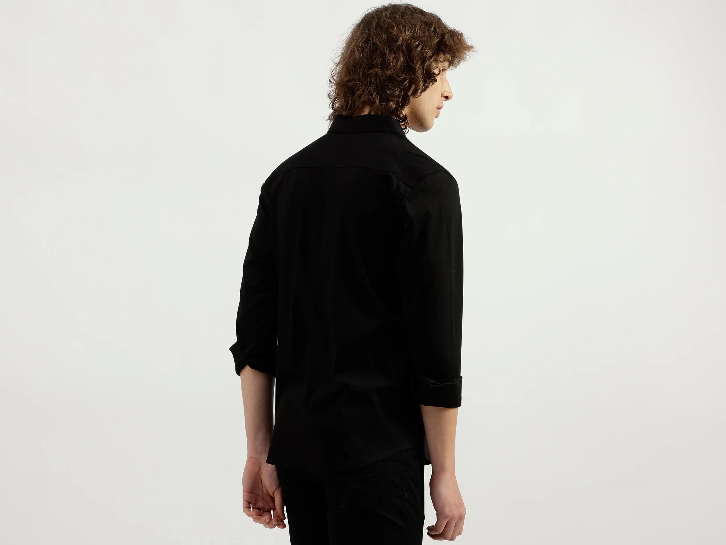 Slim Fit Spread Collar Solid Shirt