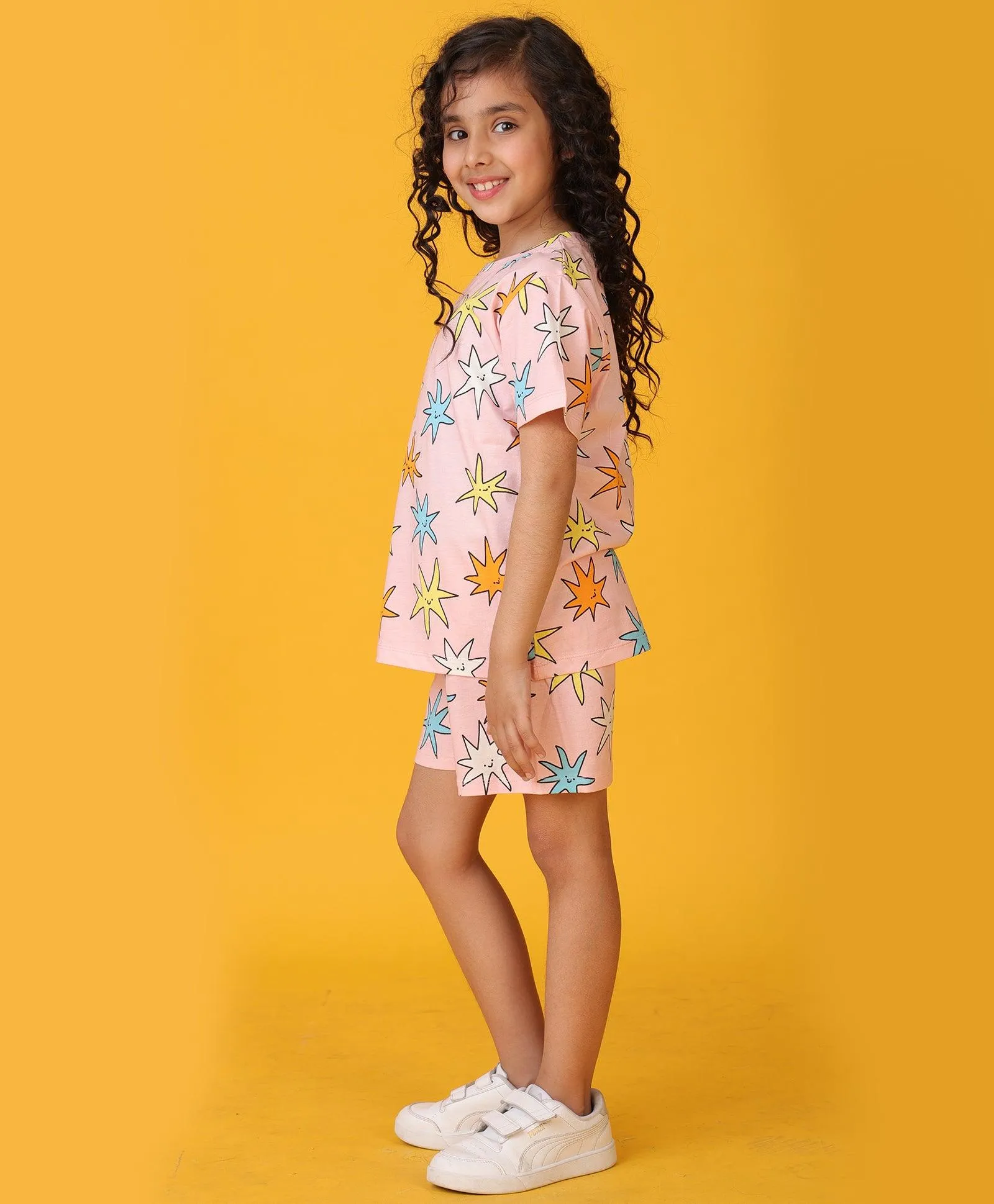SMILING STAR PINK SHORTS SET - PINK