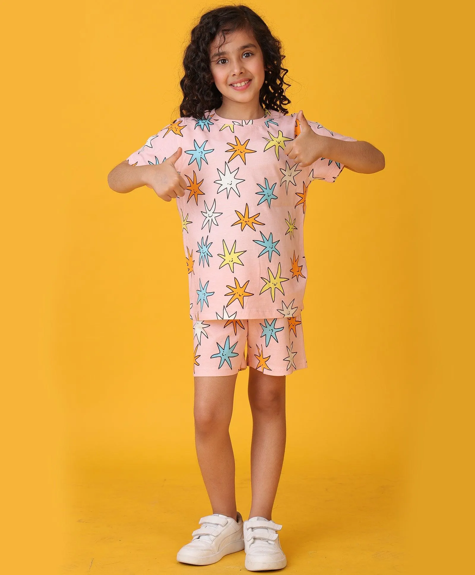 SMILING STAR PINK SHORTS SET - PINK