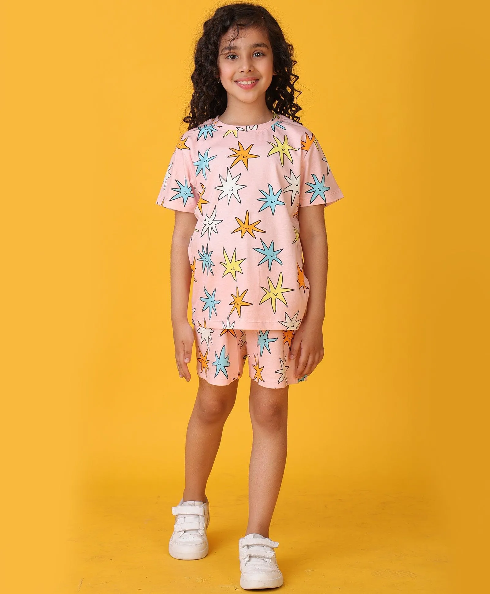 SMILING STAR PINK SHORTS SET - PINK