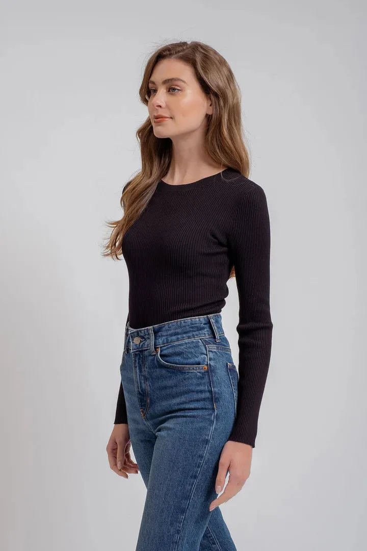 Solid Crew Neck Sweater - Black