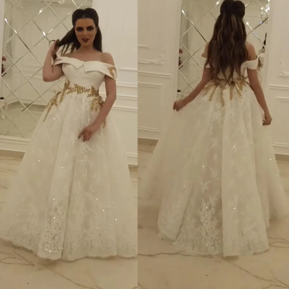sparkly prom dresses long 2020 lace appliqué elegant off the shoulder white arabic prom gown