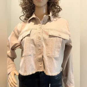 Splendid Tan Egret Cropped &amp; Frayed Denim Jacket  Size Small. New With Tags