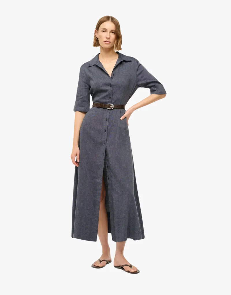 Staud Joan Linen Dress in Chambray