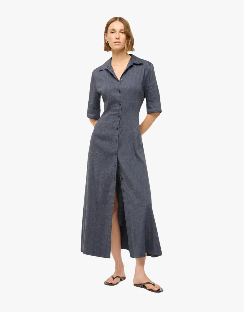 Staud Joan Linen Dress in Chambray