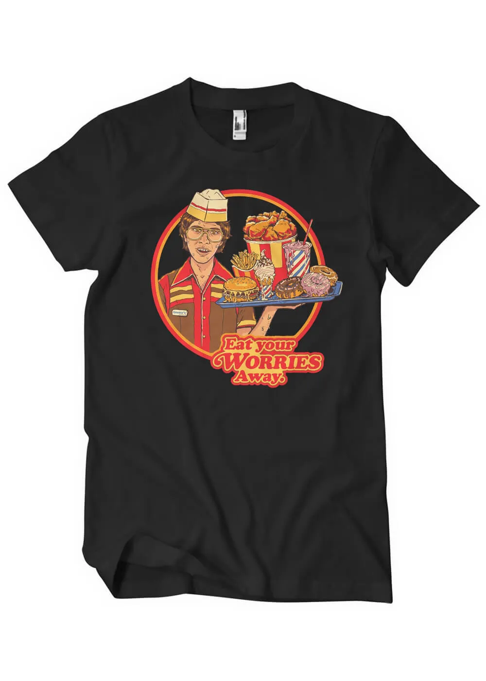 Steven Rhodes Eat Your Worries Away T-Shirt Zwart