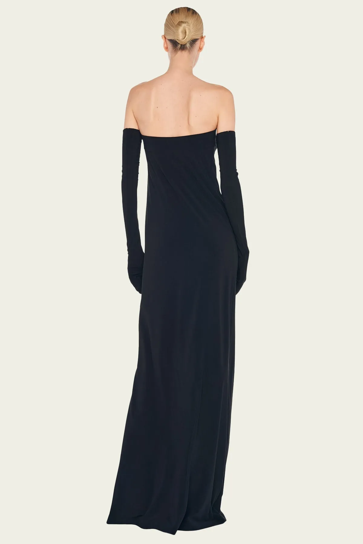 Strapless Tailored Side Silt Gown in Black