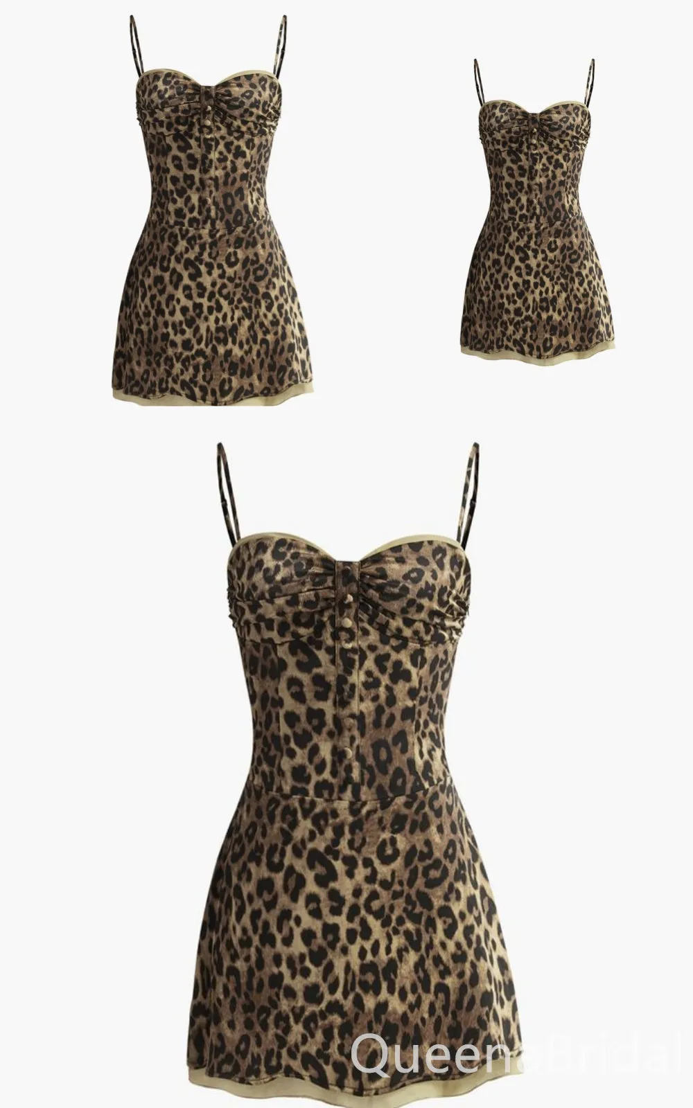 Stylish Leopard Print Spaghetti Straps A-line Graduation Party Short Homecoming Dress Formal Evening Party Dress , QB0850