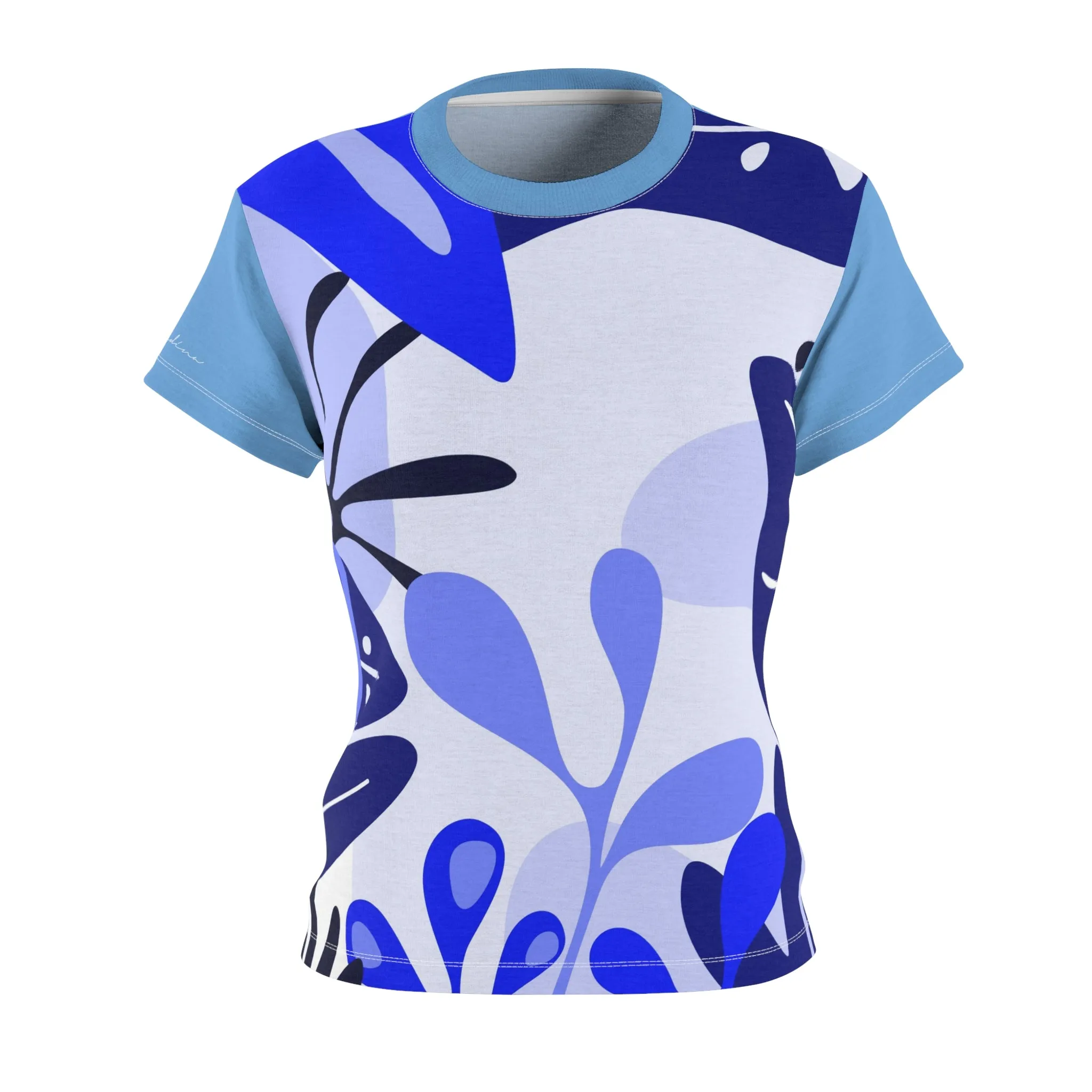 T-Shirt, Light Electric Blue Foliage