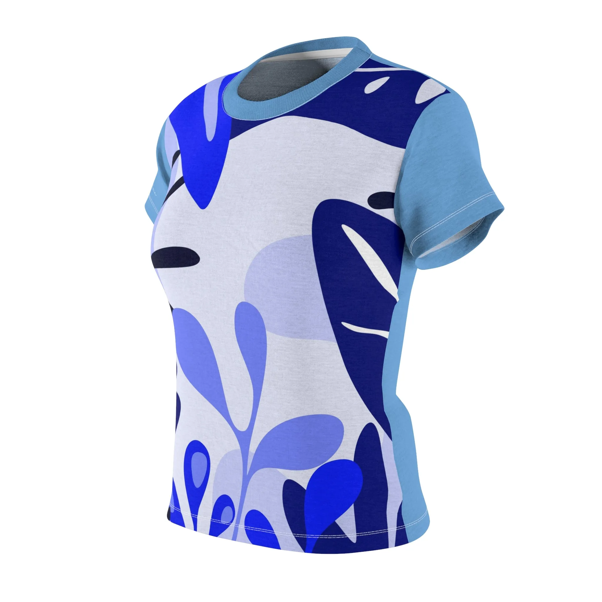 T-Shirt, Light Electric Blue Foliage