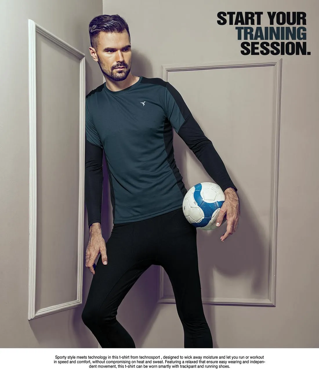 TechnoSport Crew Neck Full Sleeve Dry Fit T-Shirt for Men P-501 (Dark Grey)