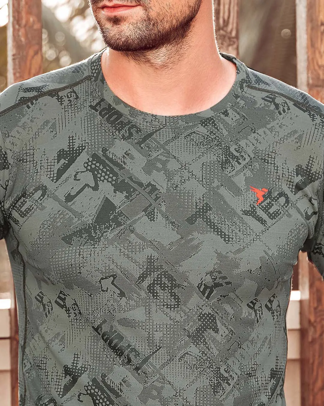 TechnoSport Crew Neck Half Sleeve Dry Fit T Shirt for Men OR-60 (Olive Green)