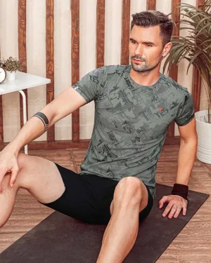 TechnoSport Crew Neck Half Sleeve Dry Fit T Shirt for Men OR-60 (Olive Green)