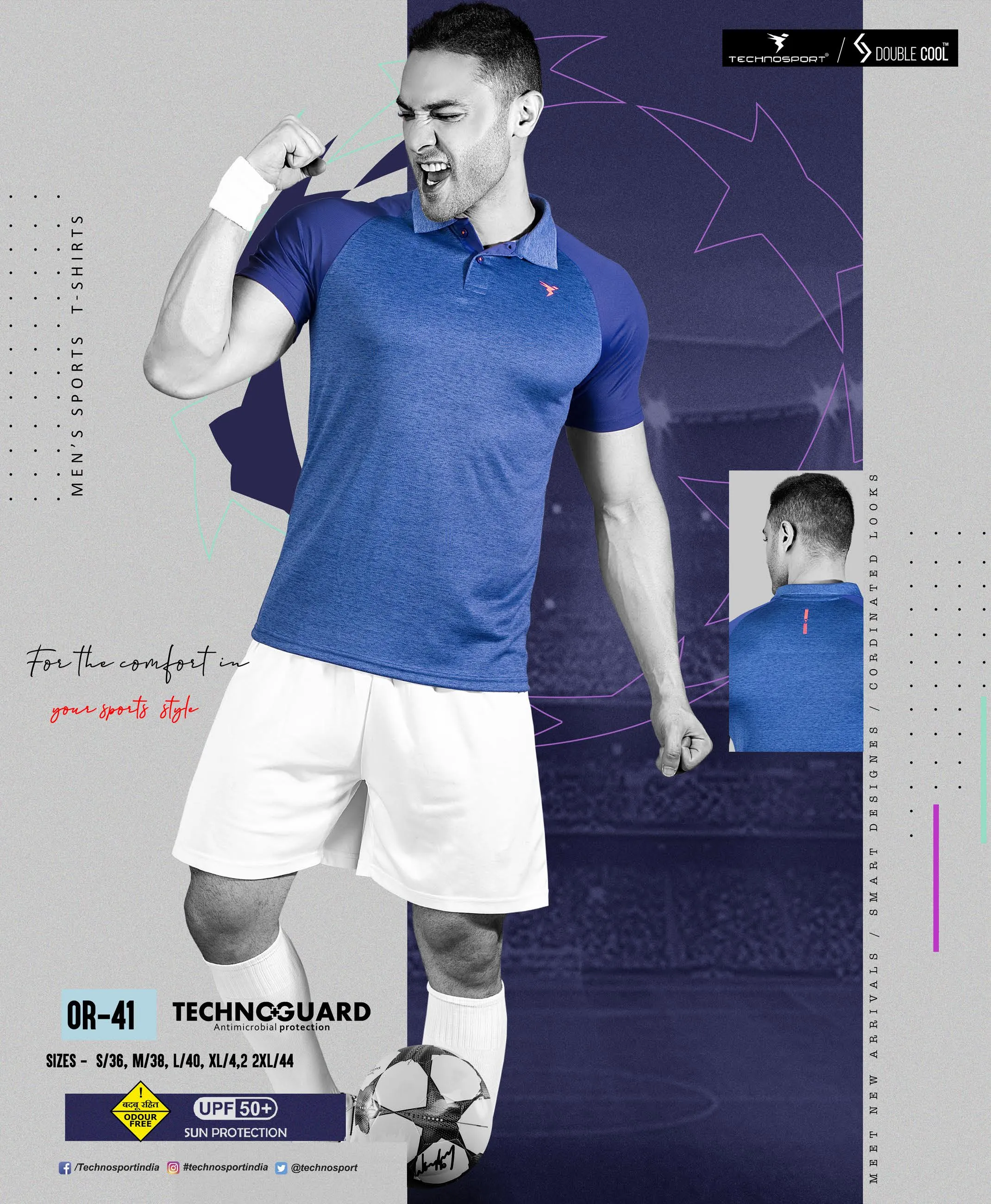 TechnoSport Polo Neck Half Sleeve Dry Fit T Shirt for Men OR-41 (Royal Blue)