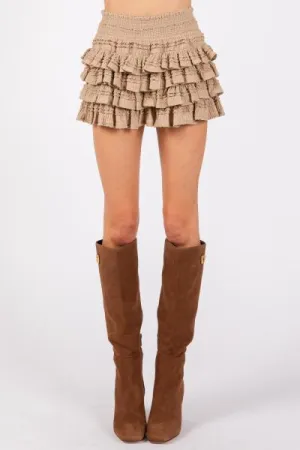 Textured Knit Ruffle Tiered Skort - Taupe -