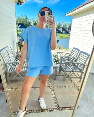 Textured Lounge Shorts - Sky Blue