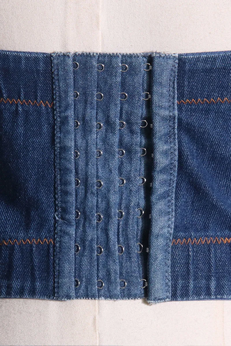 TF811 Rhinestone Stitch Sweetheart Denim Top