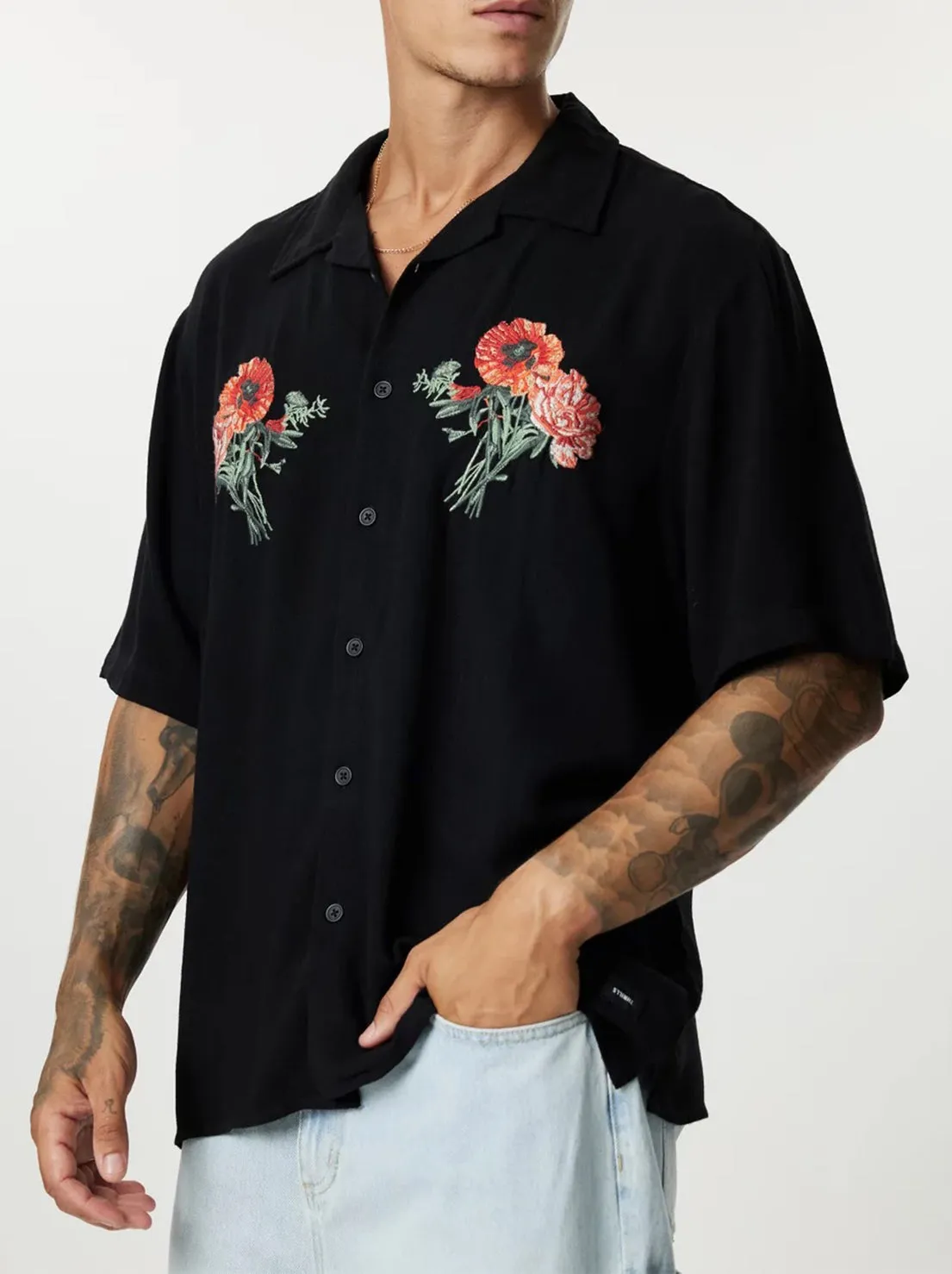 Thrills - Still Life Bowling Shirt - Black