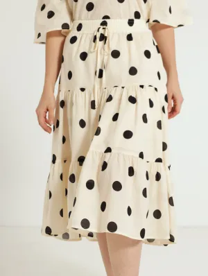 Tiered Bold Spot Midi Skirt - Cream