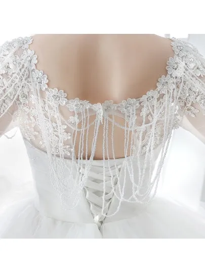 Tiered Tulle 3/4 Length Sleeve Wedding Dress