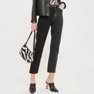 Topshop Two Tone Colorblock Black Gray Straight Jeans. Size 30