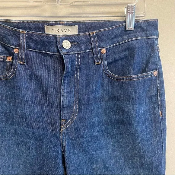 TRAVE Women's Colette Kick Flare Jeans in Mystifies Me Medium Dark Wash Size 30