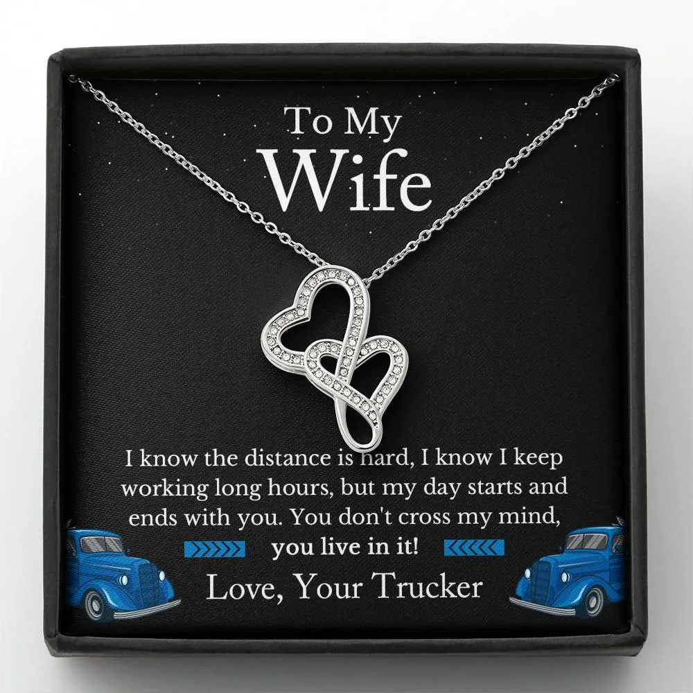 Trucker's Wife Jewelry, Truckers Wife Necklace, Truck Drivers Wife Gift - Double Hearts
