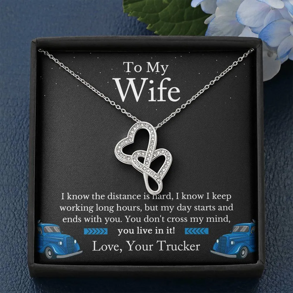 Trucker's Wife Jewelry, Truckers Wife Necklace, Truck Drivers Wife Gift - Double Hearts