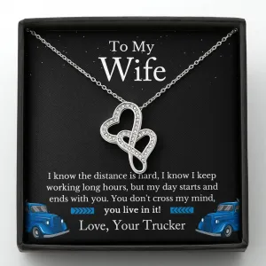 Trucker's Wife Jewelry, Truckers Wife Necklace, Truck Drivers Wife Gift - Double Hearts
