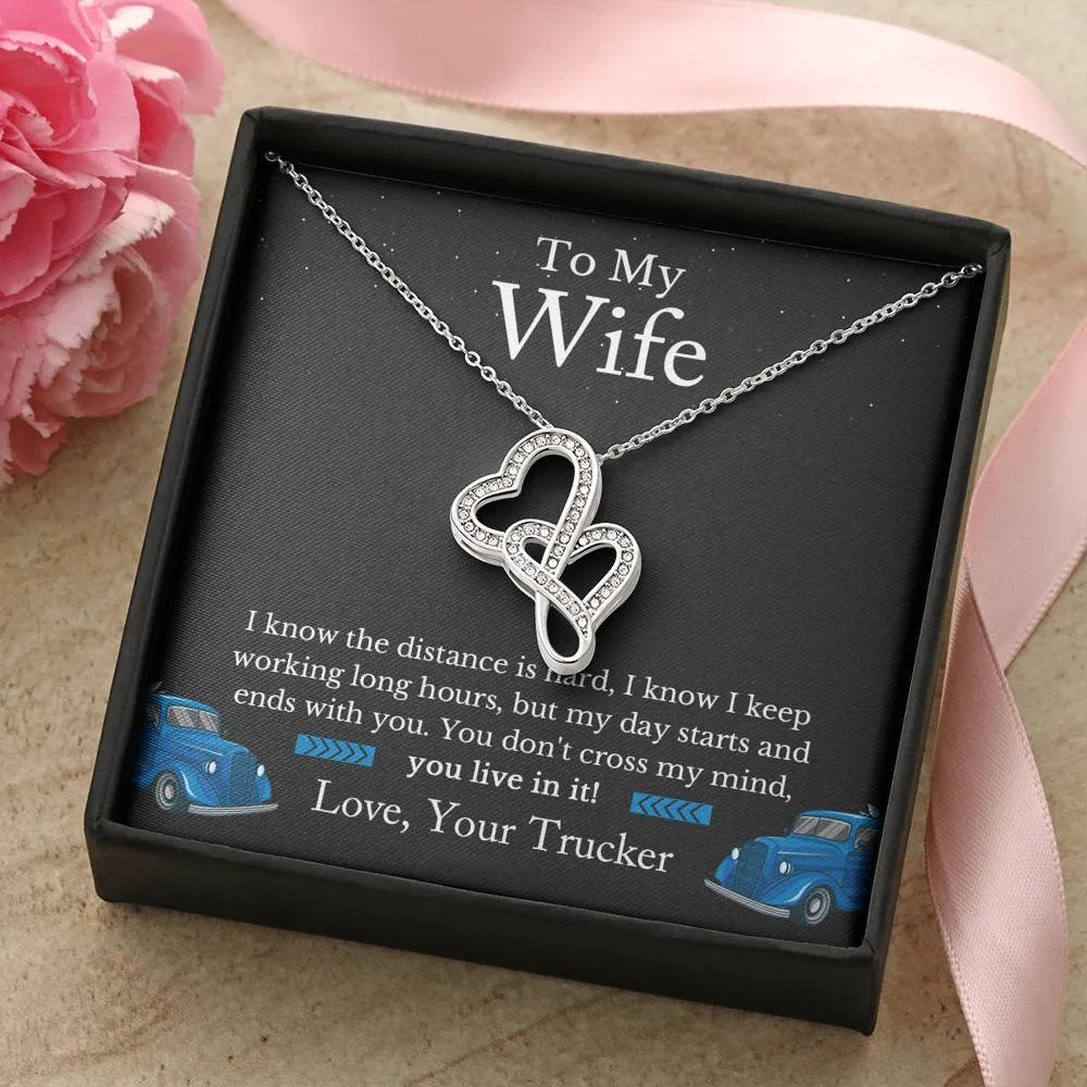 Trucker's Wife Jewelry, Truckers Wife Necklace, Truck Drivers Wife Gift - Double Hearts