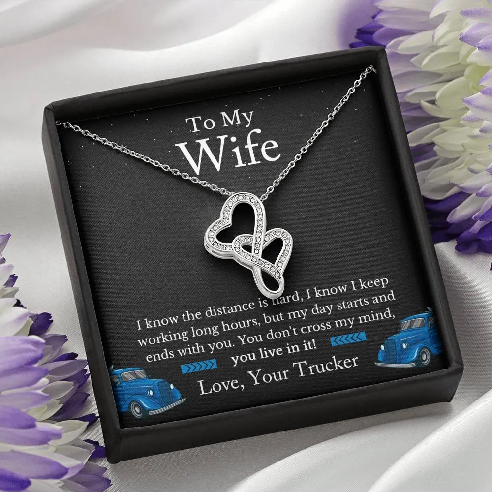 Trucker's Wife Jewelry, Truckers Wife Necklace, Truck Drivers Wife Gift - Double Hearts
