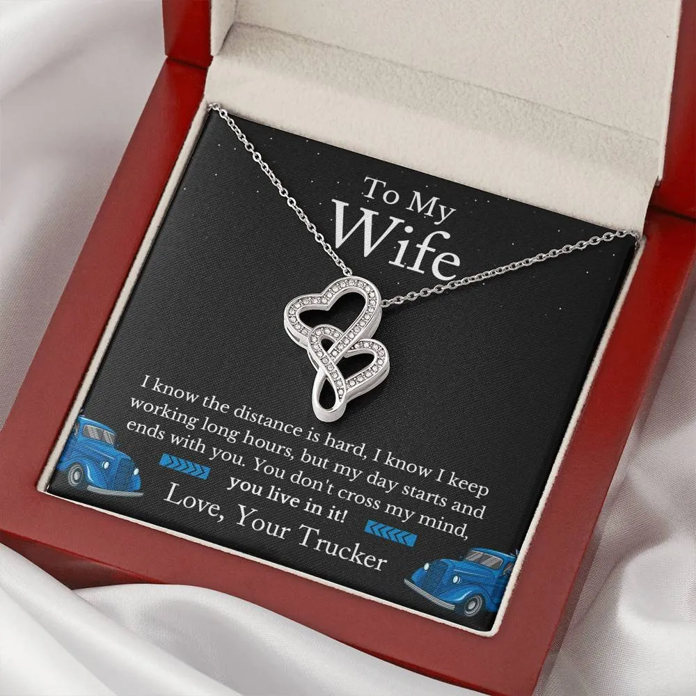 Trucker's Wife Jewelry, Truckers Wife Necklace, Truck Drivers Wife Gift - Double Hearts