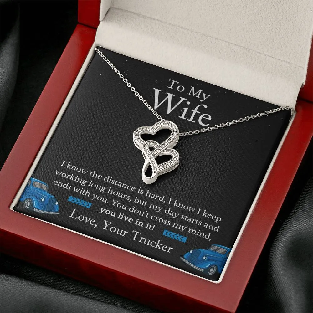 Trucker's Wife Jewelry, Truckers Wife Necklace, Truck Drivers Wife Gift - Double Hearts