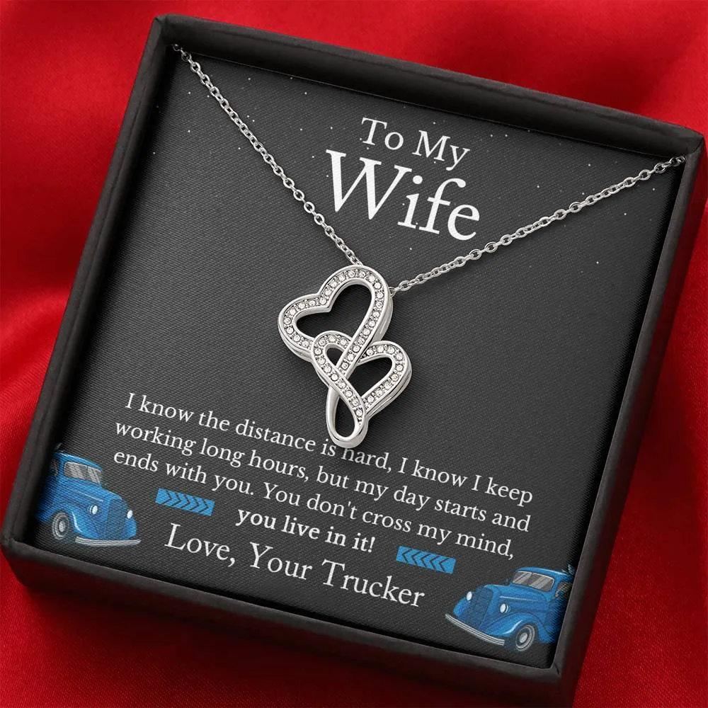 Trucker's Wife Jewelry, Truckers Wife Necklace, Truck Drivers Wife Gift - Double Hearts