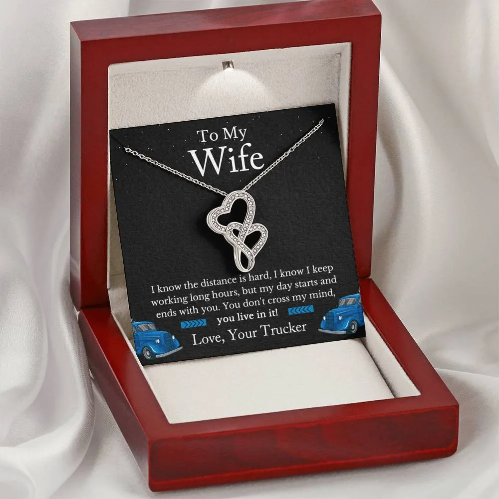 Trucker's Wife Jewelry, Truckers Wife Necklace, Truck Drivers Wife Gift - Double Hearts