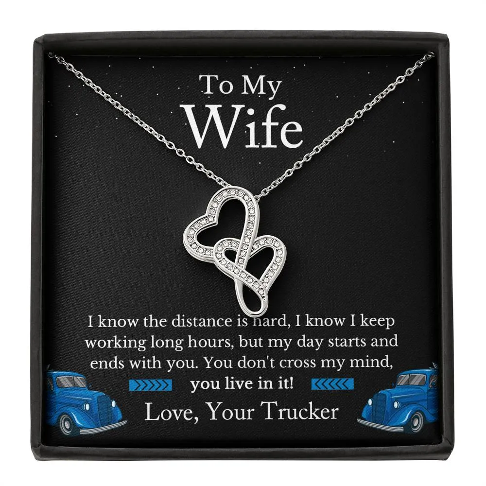 Trucker's Wife Jewelry, Truckers Wife Necklace, Truck Drivers Wife Gift - Double Hearts