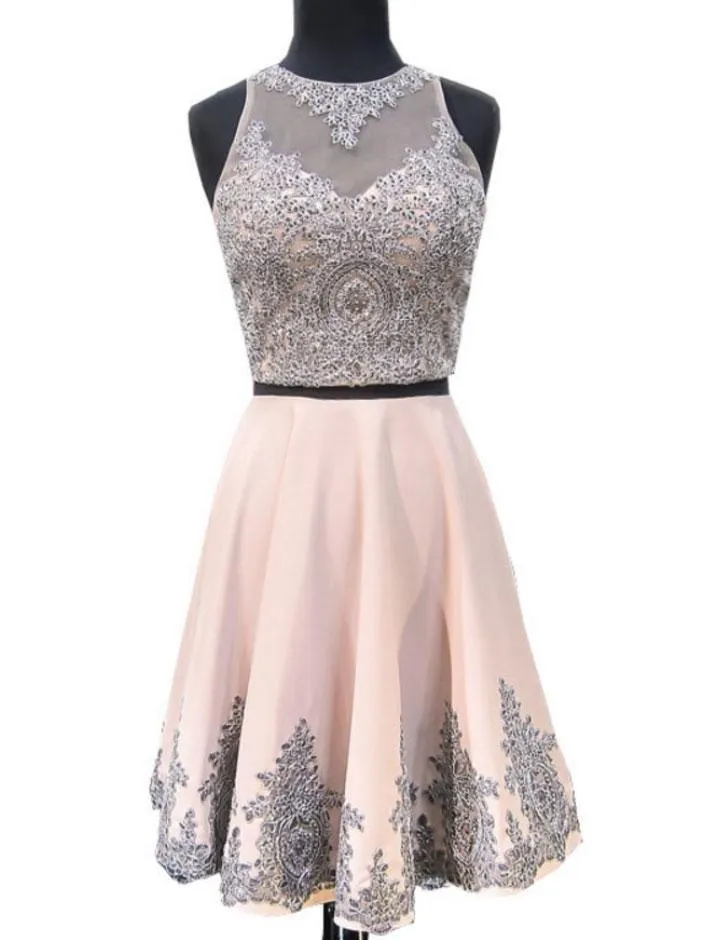 Two Pieces Halter Dusty Pink Short Cheap Homecoming Dresses 2018, CM421