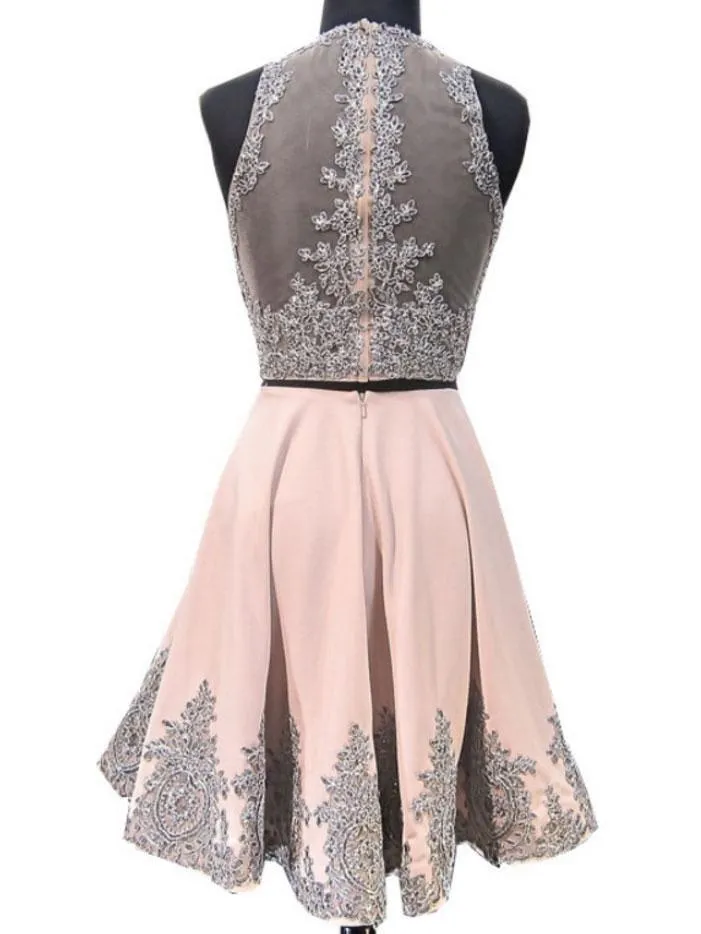Two Pieces Halter Dusty Pink Short Cheap Homecoming Dresses 2018, CM421